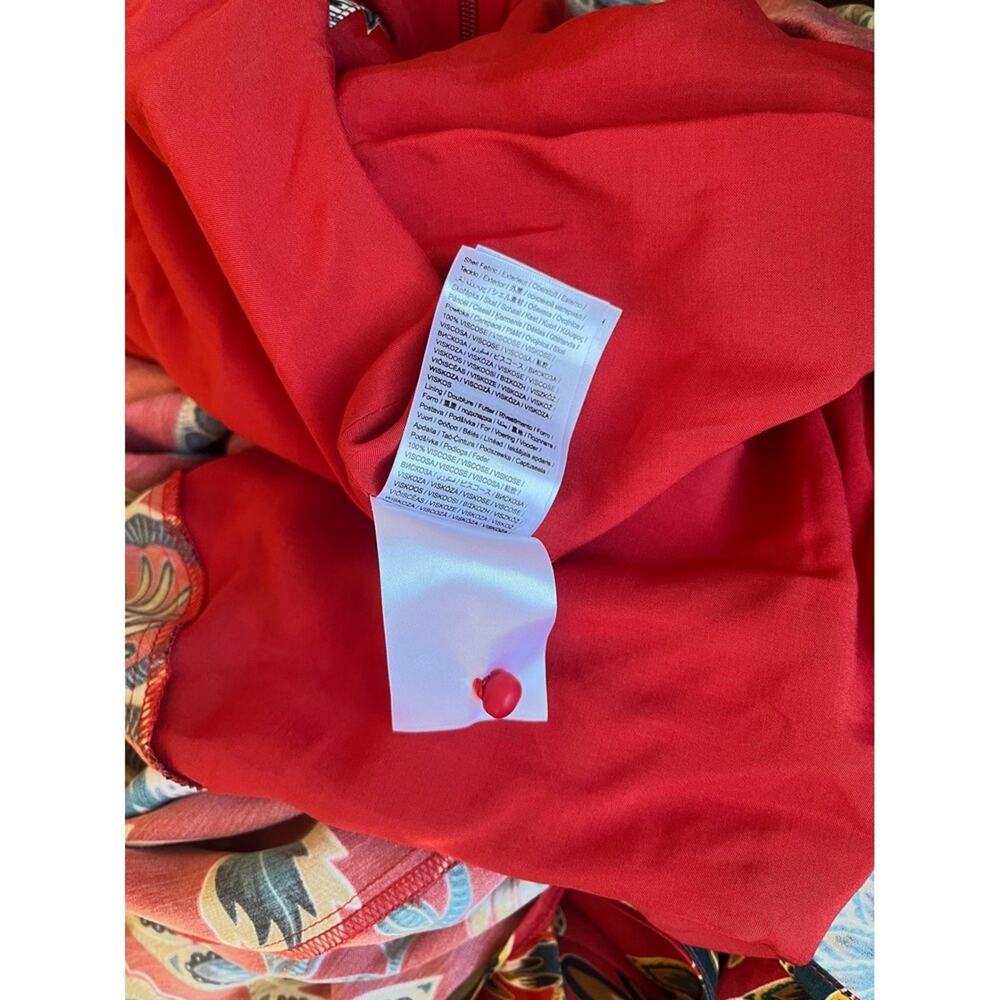 Farm Rio Floral Print Long Sleeve Midi Dress Red Blue Yellow Mandarin Collar - Picture 5 of 5